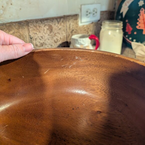 Vintage Carved Wood Punch Bowl & 5 Cups *NOT WATERTIGHT* - Picture 12 of 13